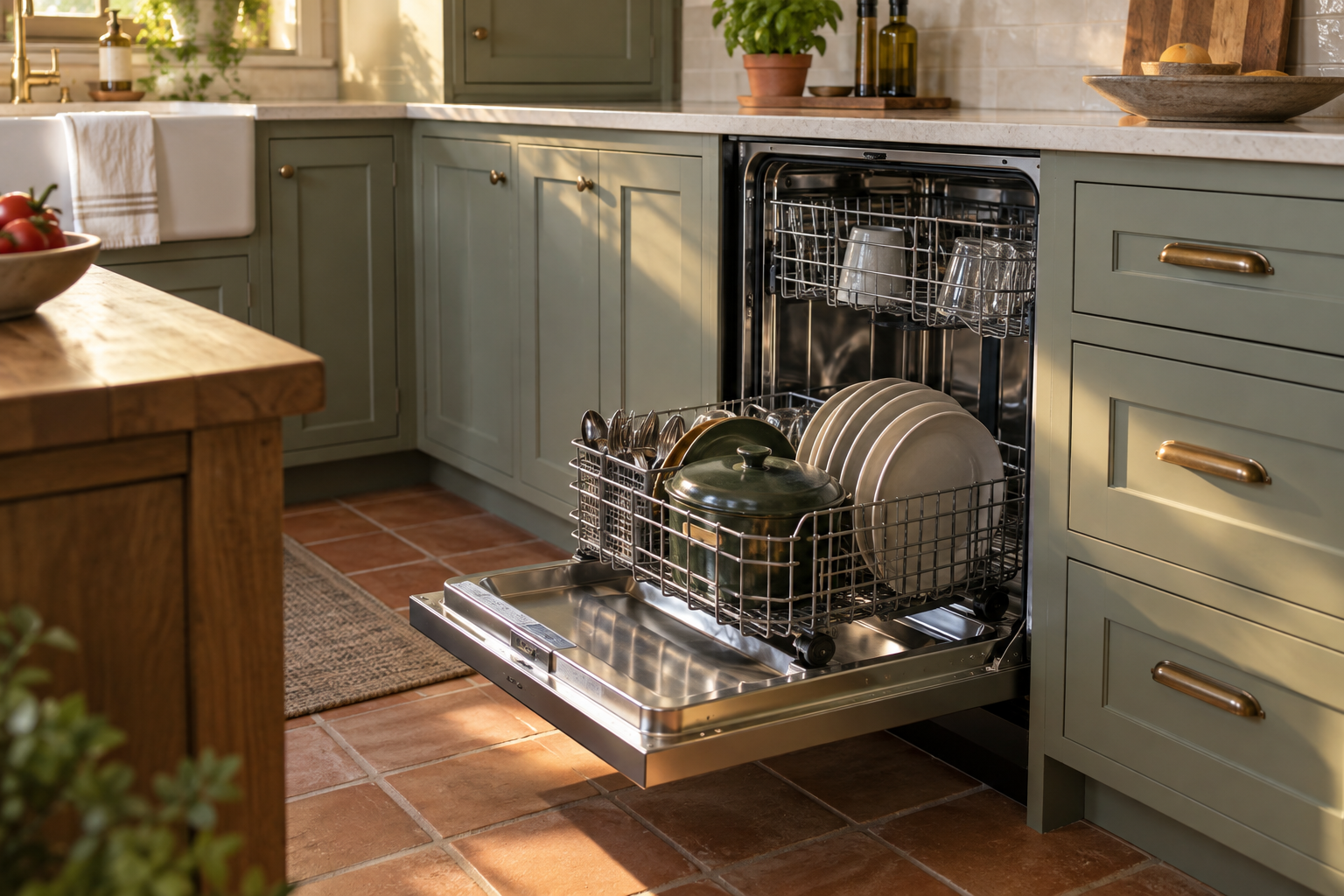 Illustrative Monogram dishwasher in a residential kitchen — AI image for Sub-Zero Repair Golden’s Bridge