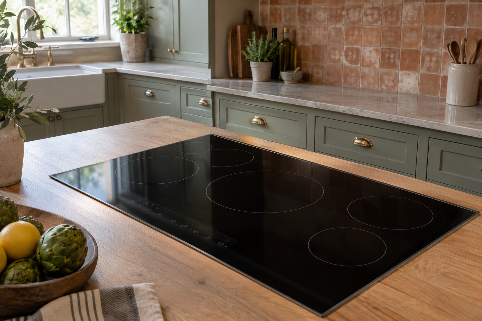 Illustrative Wolf cooktop in a residential kitchen — AI image for Sub-Zero Repair Golden’s Bridge