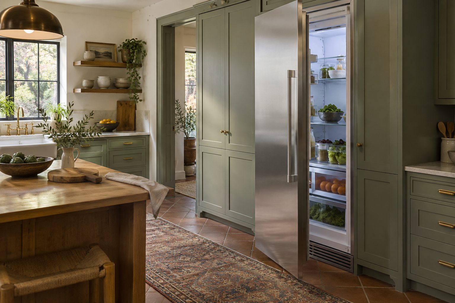 Illustrative Viking refrigerator in a residential kitchen — AI image for Sub-Zero Repair Golden’s Bridge