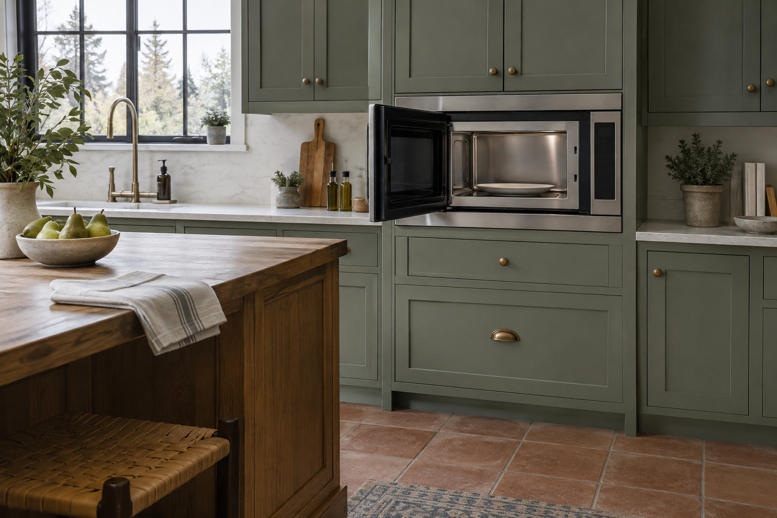 Illustrative Wolf microwave in a residential kitchen — AI image for Sub-Zero Repair Golden’s Bridge
