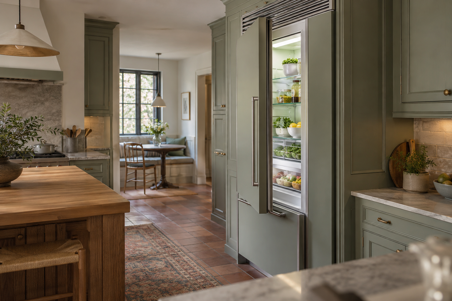 Illustrative Sub-Zero refrigerator in a residential kitchen — AI image for Sub-Zero Repair Golden’s Bridge